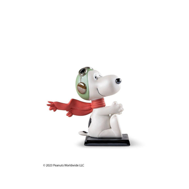 Statuina Snoopy Flying Ace Lladrò in porcellana bianca 15x16 cm