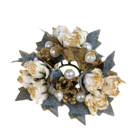 Girocandela natalizio Bianchi Dino con perle e dettagli oro 13 cm