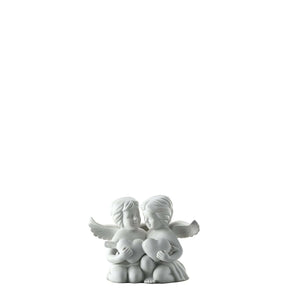 Coppia Angeli Cuore Rosenthal in porcellana bianca opaca 14x11x8 cm