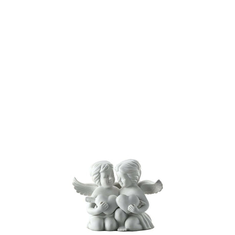 Coppia Angeli Cuore Rosenthal in porcellana bianca opaca 14x11x8 cm