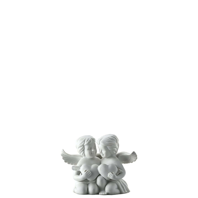 Coppia Angeli Cuore Rosenthal in porcellana bianca opaca 14x11x8 cm