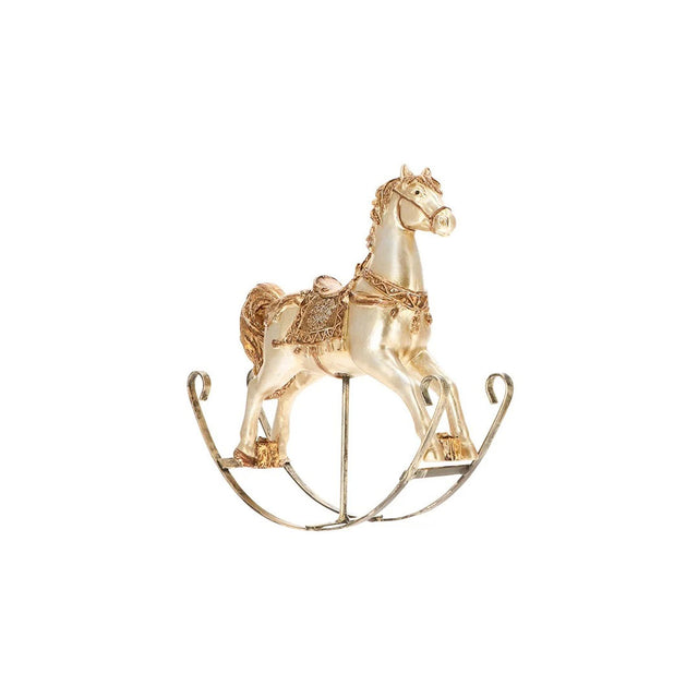 Cavallo a dondolo Timstor in poliresina color crema e oro 21x18 cm
