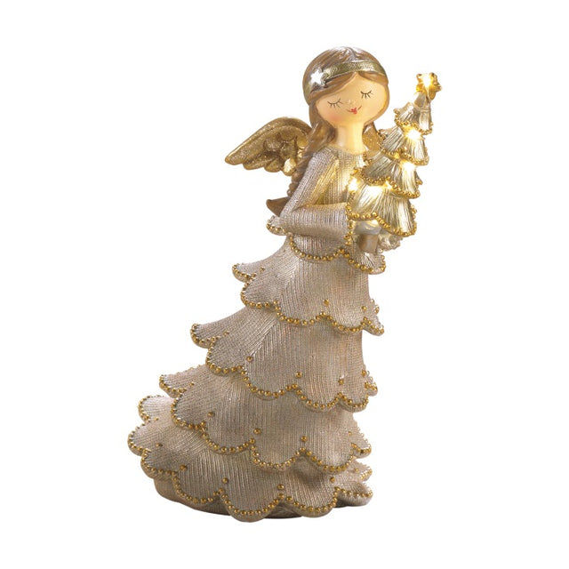 Angelo di Natale Mascagni Casa in resina con luci LED 23 cm