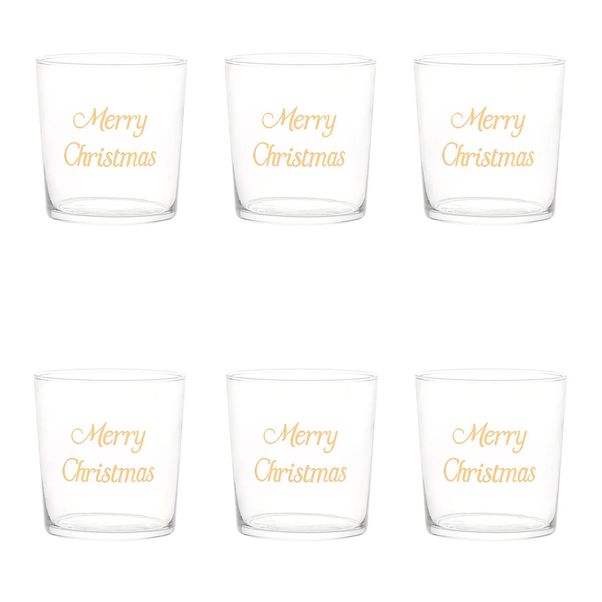 Set 6 bicchieri Merry Christmas Simple Day in vetro con decoro oro 350 ml