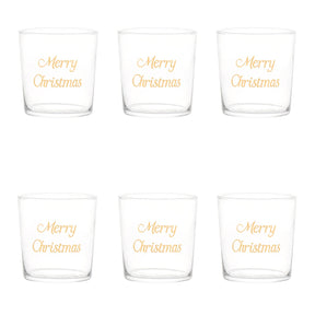 Set 6 bicchieri Merry Christmas Simple Day in vetro con decoro oro 350 ml