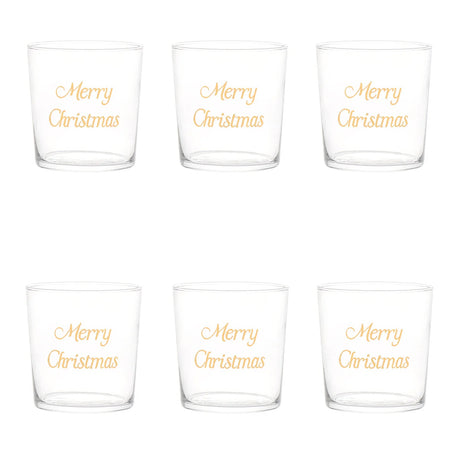 Set 6 bicchieri Merry Christmas Simple Day in vetro con decoro oro 350 ml