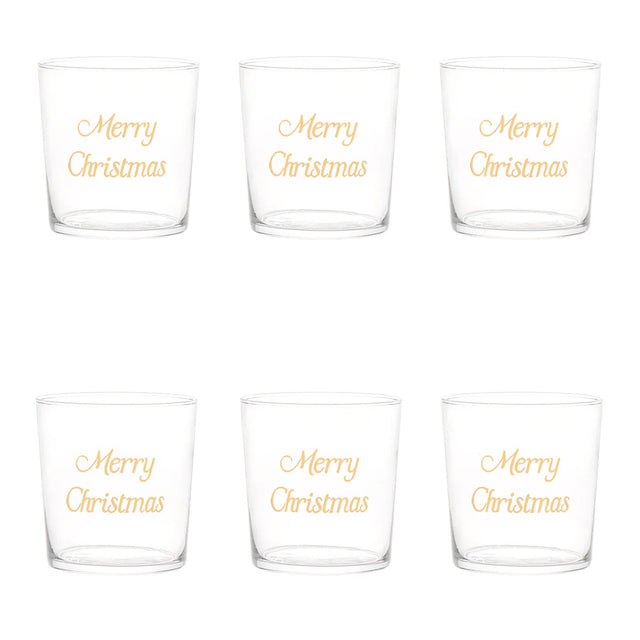 Set 6 bicchieri Merry Christmas Simple Day in vetro con decoro oro 350 ml