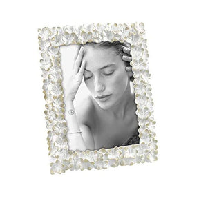 Portafoto Mascagni Casa in resina bianco e oro decoro floreale 17,5x22,5 cm