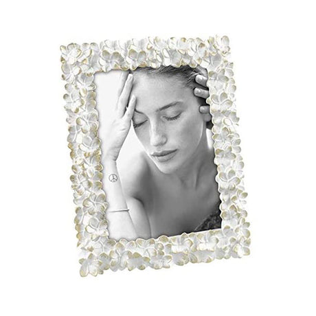 Portafoto Mascagni Casa in resina bianco e oro decoro floreale 17,5x22,5 cm