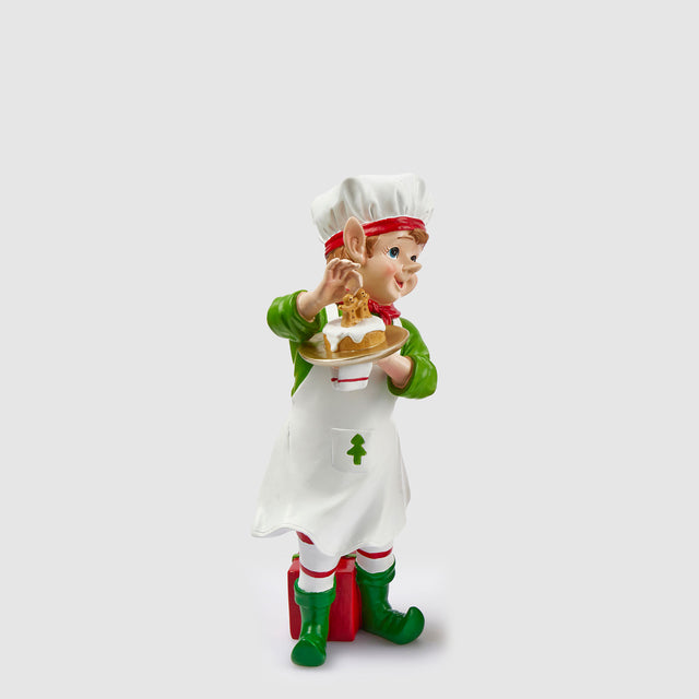Elfo cuoco EDG in resina con grembiule 30 cm decorazione natalizia