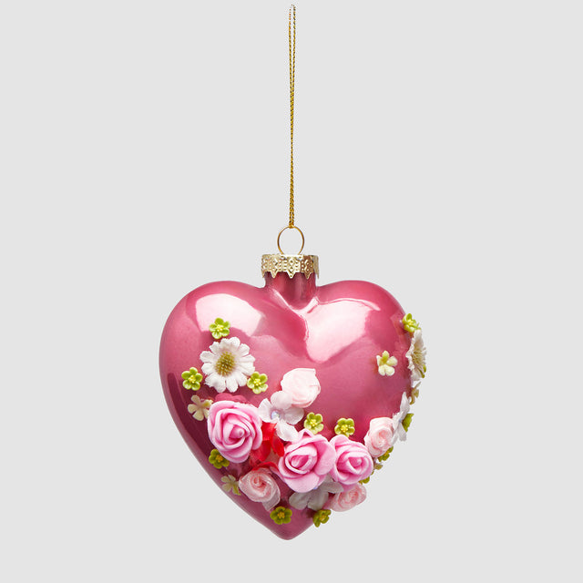 Cuore da appendere EDG in vetro con rose in rilievo 10 cm