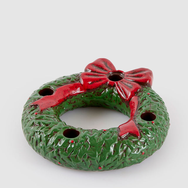 Portacandela ghirlanda EDG in ceramica decorata 22 cm