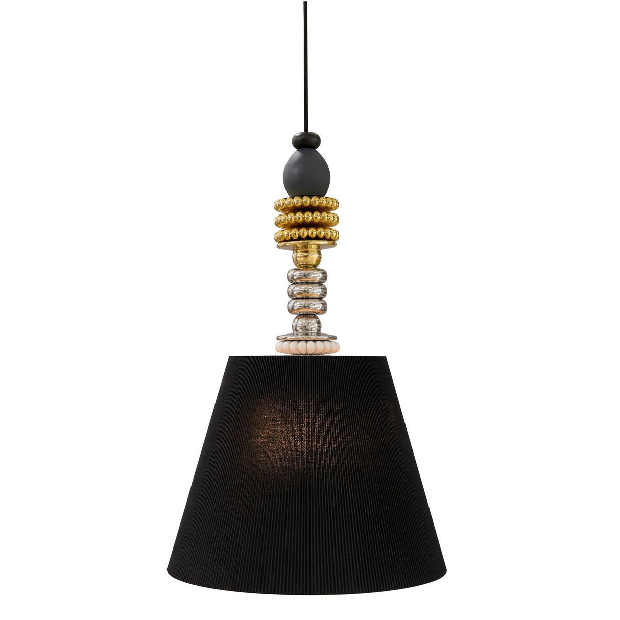 Lampada a sospensione Firefly Lladrò in porcellana bianca e nera 170x45 cm
