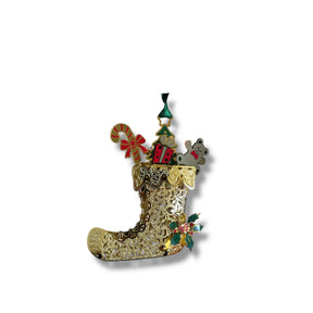 Pendaglio calza di Natale Palais Royal in metallo dorato 6x9 cm