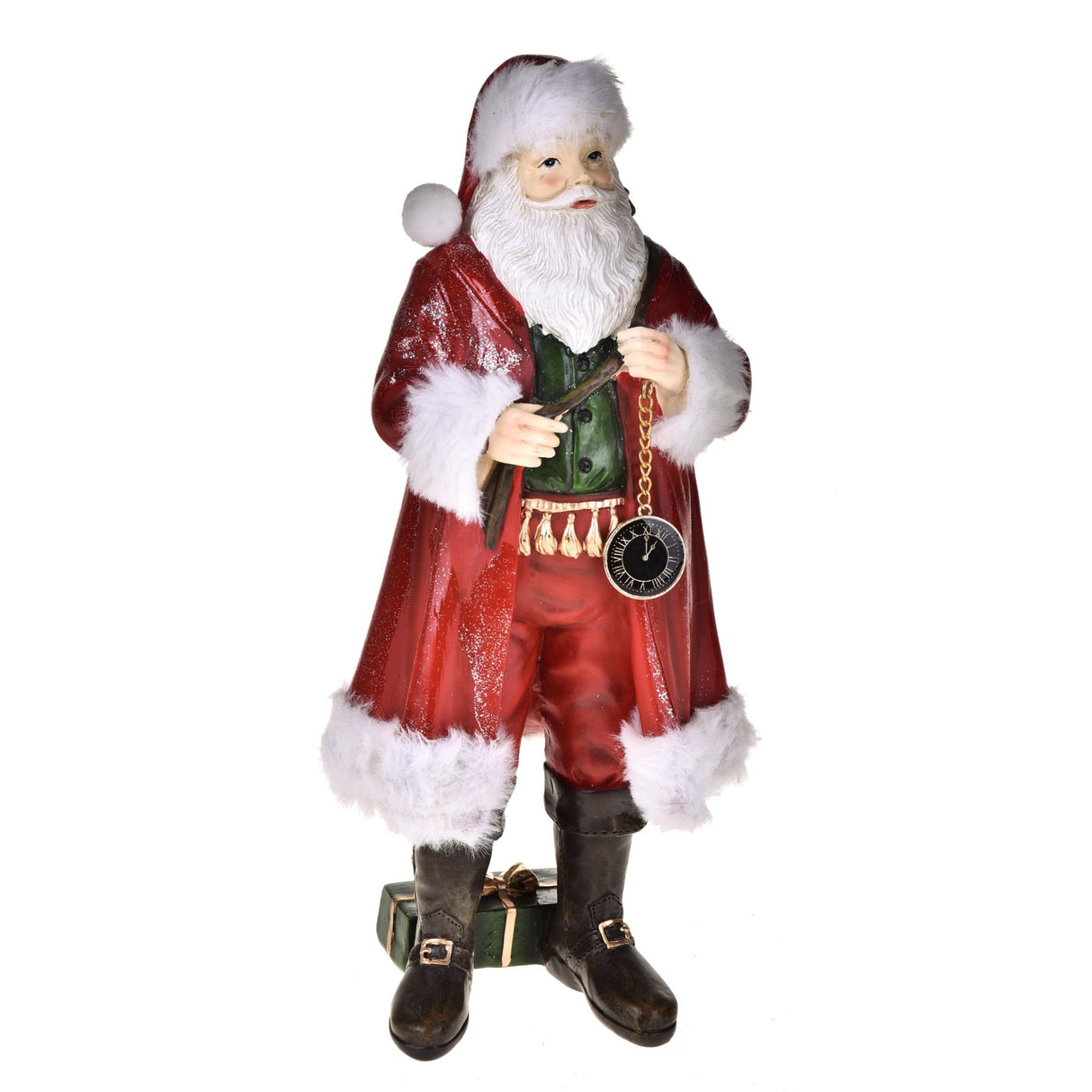 Statuina Babbo Natale con orologio Bianchi Dino in resina 30 cm