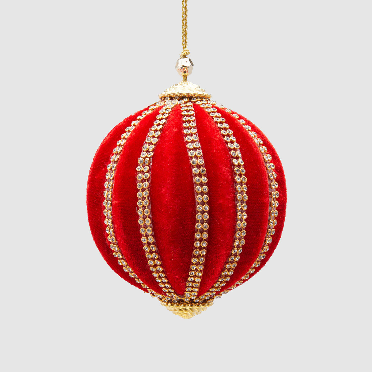 Pallina di Natale EDG in velluto rosso e oro a spicchi 10 cm