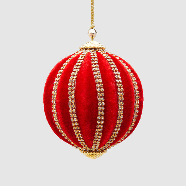 Pallina di Natale EDG in velluto rosso e oro a spicchi 10 cm