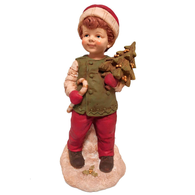 Statuina bambino con abete Bianchi Dino in resina decorazione 24 cm