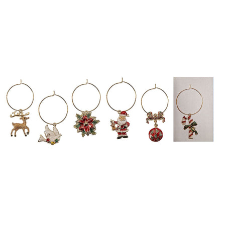 Segnabicchieri natalizi Noel in metallo multicolore set da 6 pezzi