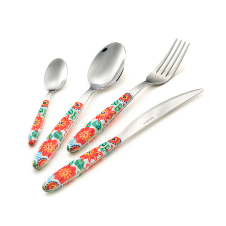 Set posate Vero Tropical Eme acciaio inox 24 pezzi con manico floreale