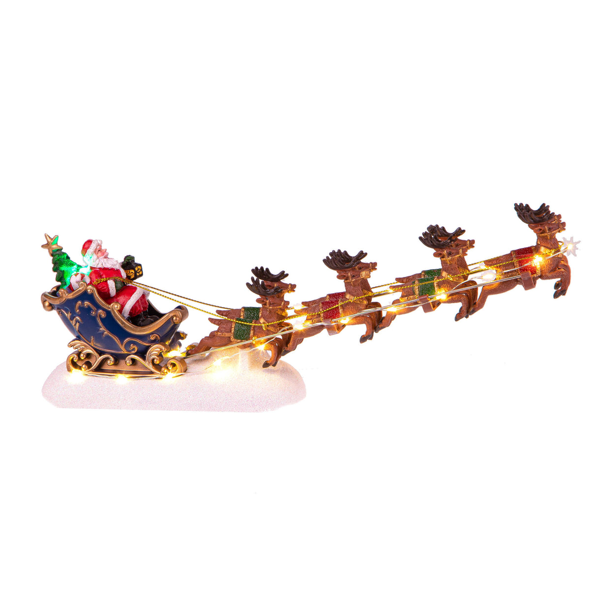 Slitta volante di Babbo Natale Bianchi Dino in resina con luci LED 31,5 cm