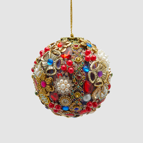 Pallina di Natale EDG in vetro con perle multicolore 10 cm