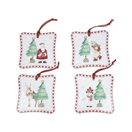 Set 4 sottopentola Racconti Brandani in ceramica con decori natalizi