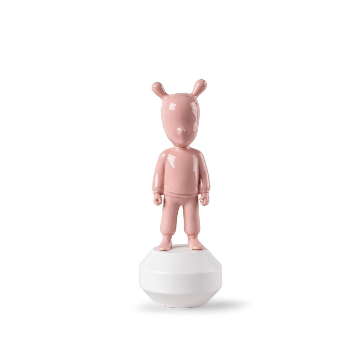 Scultura The Guest Lladrò in porcellana decoro rosa su base bianca 30x11 cm