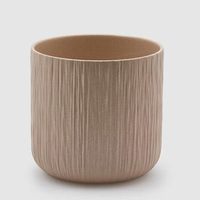 Vaso Gen EDG in ceramica color sabbia con lavorazione plissé 24x24 cm