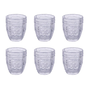 Set 6 bicchieri acqua Villa d'Este in vetro con decori barocchi in rilievo