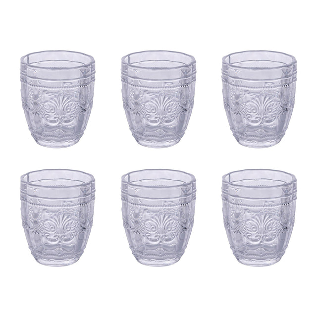 Set 6 bicchieri acqua Villa d'Este in vetro con decori barocchi in rilievo