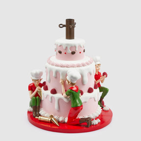 Base per albero di Natale EDG in poliresina a forma di torta con elfi 47 cm