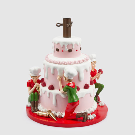 Base per albero di Natale EDG in poliresina a forma di torta con elfi 47 cm