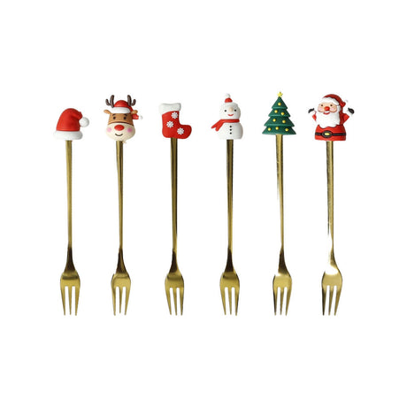 Set 6 forchettine natalizie Brandani in acciaio inox finitura oro