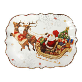 Vassoio rettangolare Brandani in porcellana decoro Babbo Natale 33,5x25 cm