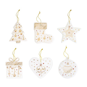 Set 4 pendagli natalizi Easy Life in porcellana decorata 7 cm