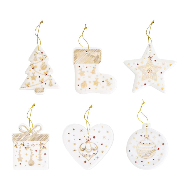 Set 4 pendagli natalizi Easy Life in porcellana decorata 7 cm