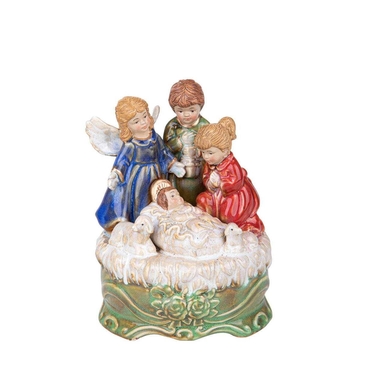 Carillon angelo con bambini Bianchi Dino in porcellana multicolore 25x14 cm