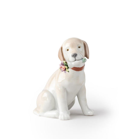 Statuetta cane Questi Fiori Sono per Te Lladrò porcellana lucida 12x7 cm