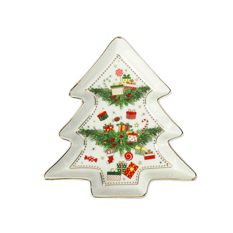 Vassoio Albero Elfomagia Brandani in porcellana decorata 17,5x19 cm