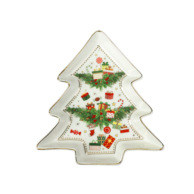 Vassoio Albero Elfomagia Brandani in porcellana decorata 17,5x19 cm