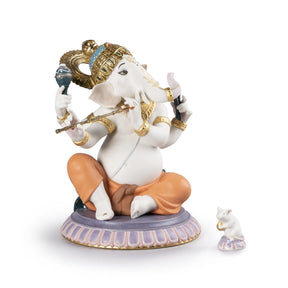 Statuina Ganesha con Bansuri Lladrò in porcellana 23x19 cm