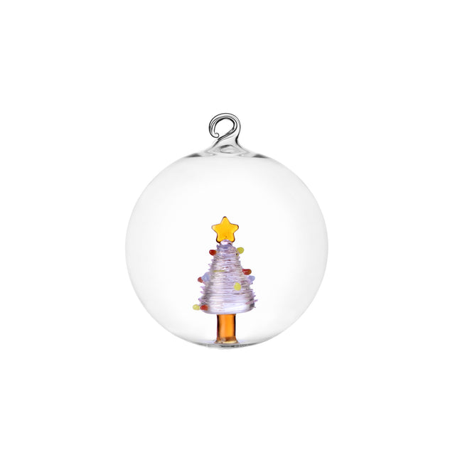 Pallina albero Natale Ichendorf in vetro borosilicato con albero rosa 8 cm