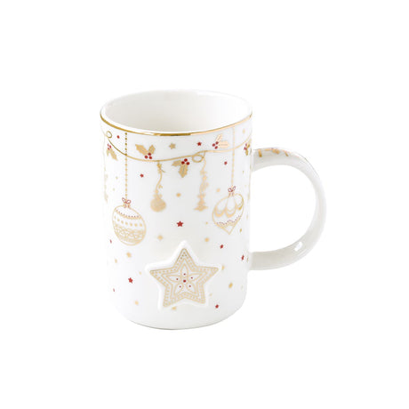 Tazza Mug Christmas Lights Easy Life in porcellana con decori natalizi oro