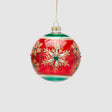 Pallina albero Natale EDG in vetro rosso con fiocchi di neve dorati 12 cm