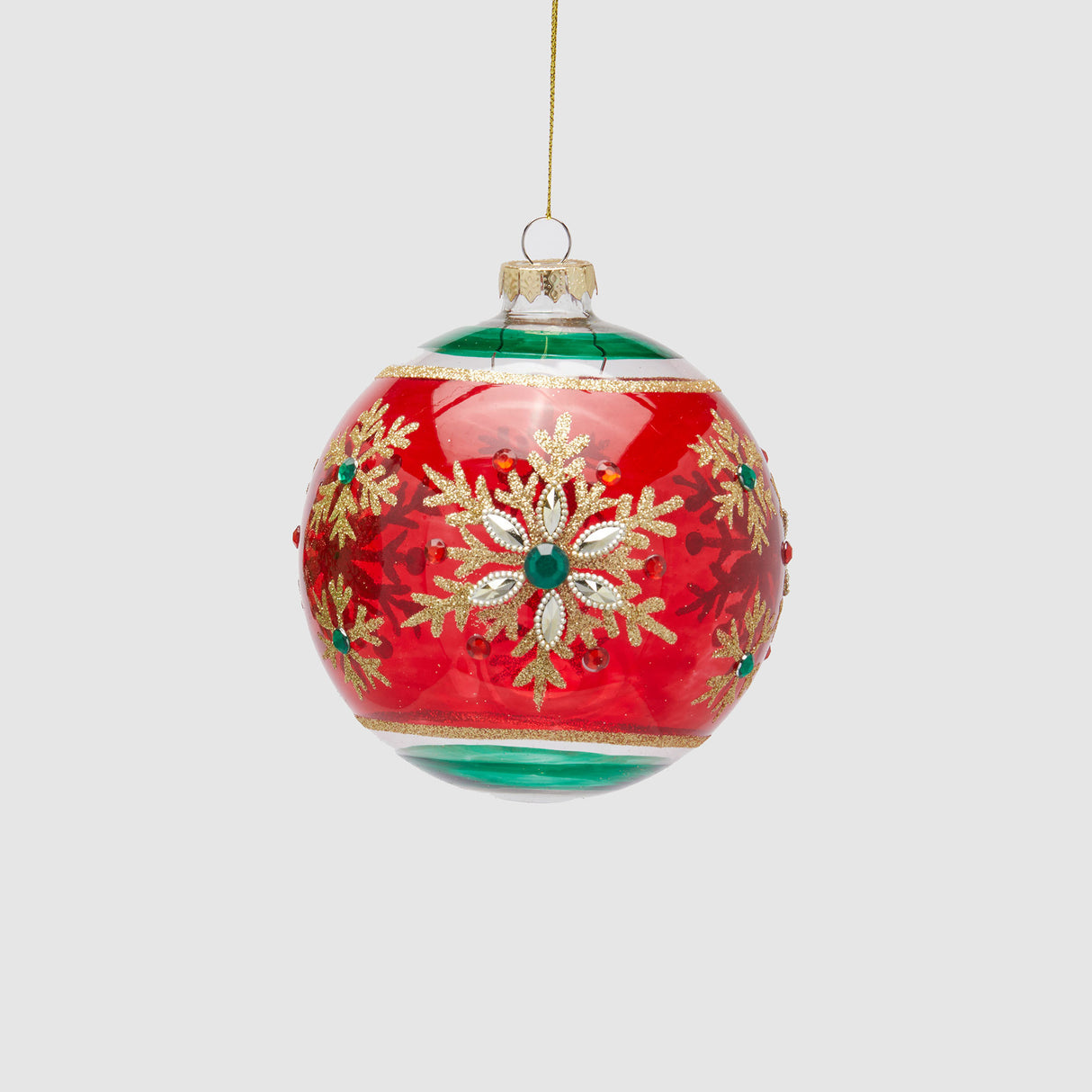 Pallina albero Natale EDG in vetro rosso con fiocchi di neve dorati 12 cm