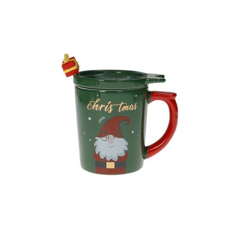 Tazza mug Babbo Natale Brandani in porcellana con cucchiaino oro 11x9 cm