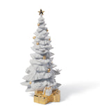 Albero di Natale con Regali Lladrò in porcellana bianca e dettagli oro 26 cm