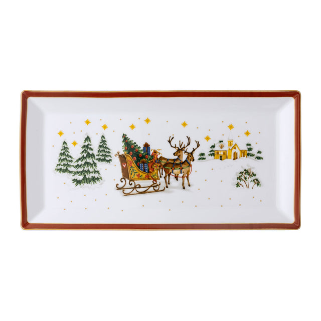 Vassoio rettangolare Hutschenreuther in porcellana decoro natalizio 36x18 cm
