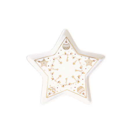 Piatto a stella Christmas Lights Easy Life in porcellana con decoro oro 19,5 cm